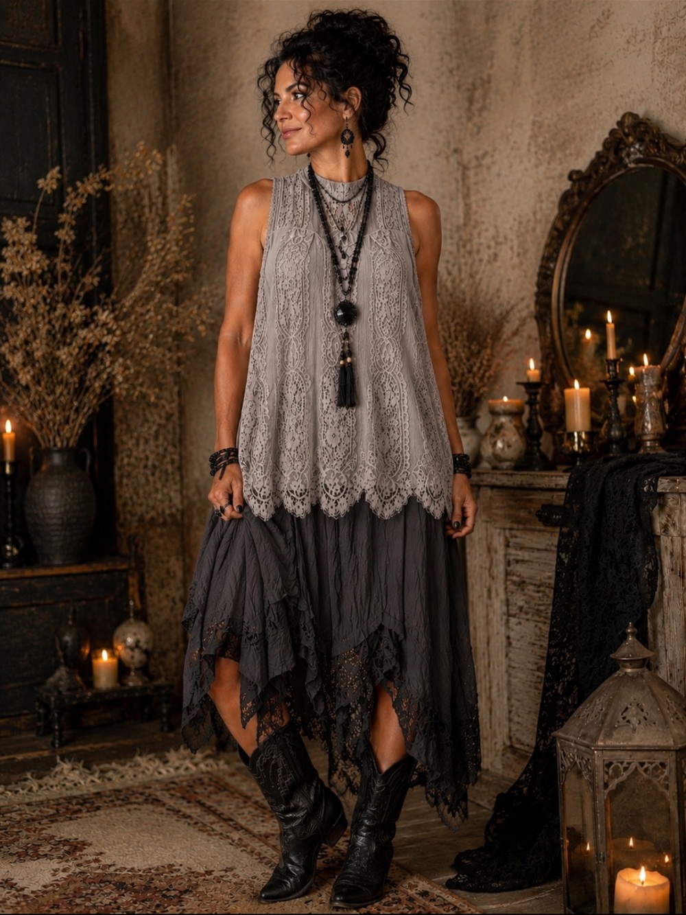 2x Shannon Ford New York Lace High Neck Tank - Soft Blush